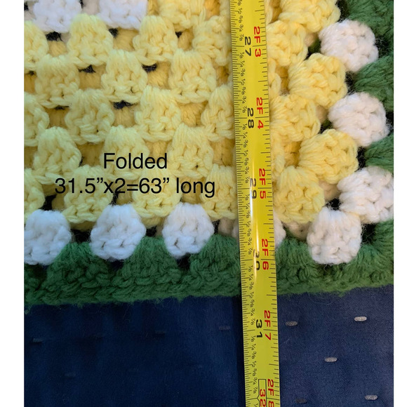 Vintage Granny Square Crochet Throw 43"‎ x 63" Lap Blanket Green Yellow White - Picture 6 of 6